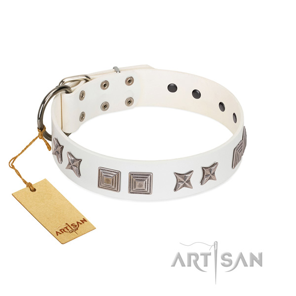 Natural leather dog collar with amazing decorations handmade doggie
