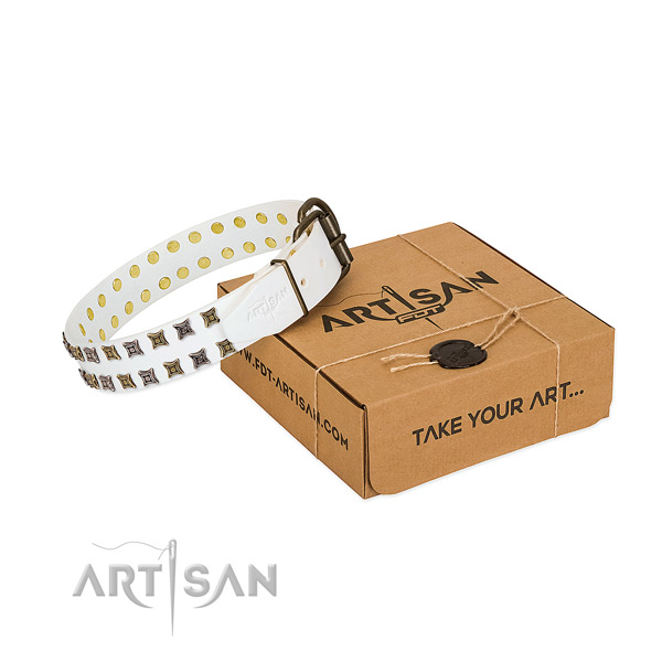 Flexible full grain natural leather dog collar crafted for your doggie
