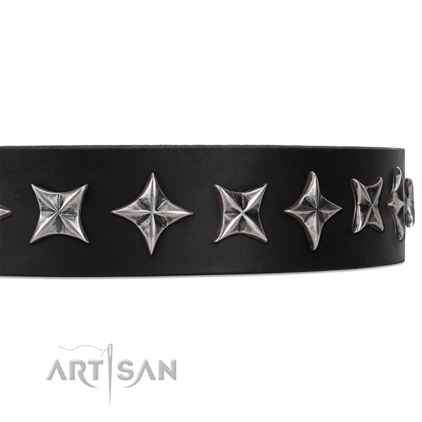 Easy wearing decorated dog collar of finest quality full grain genuine leather