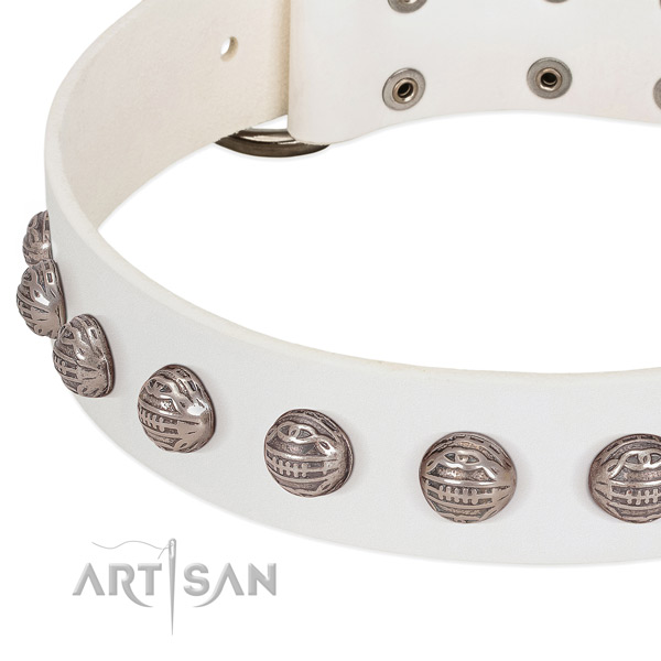 Exquisite full grain leather dog collar with rust-proof decorations