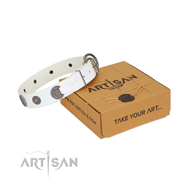Unique dog collar of full grain genuine leather