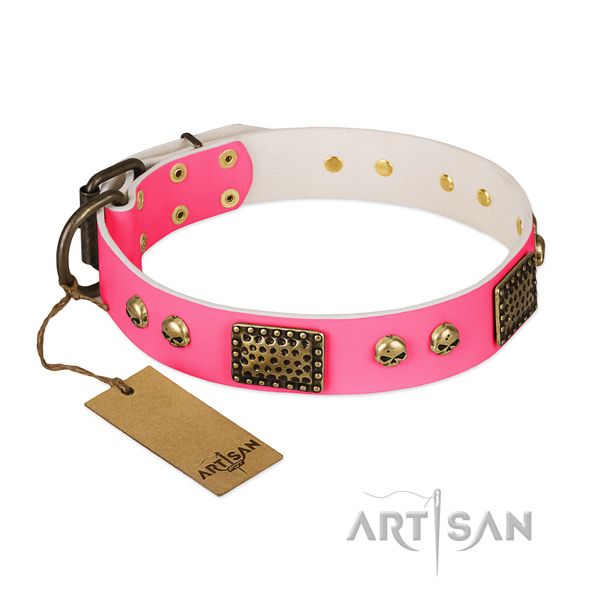 Easy to adjust full grain genuine leather dog collar for everyday walking your four-legged friend