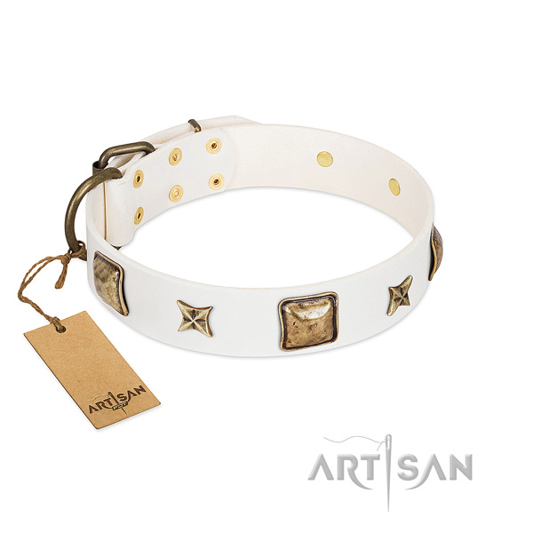 Studded full grain genuine leather collar for your doggie