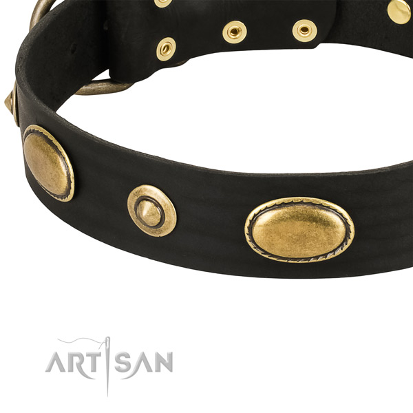 Strong fittings on full grain genuine leather dog collar for your doggie
