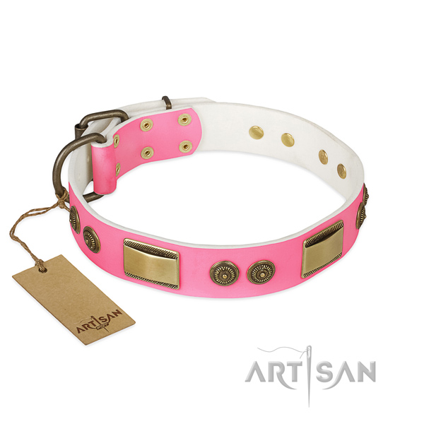 Unusual full grain leather dog collar for handy use