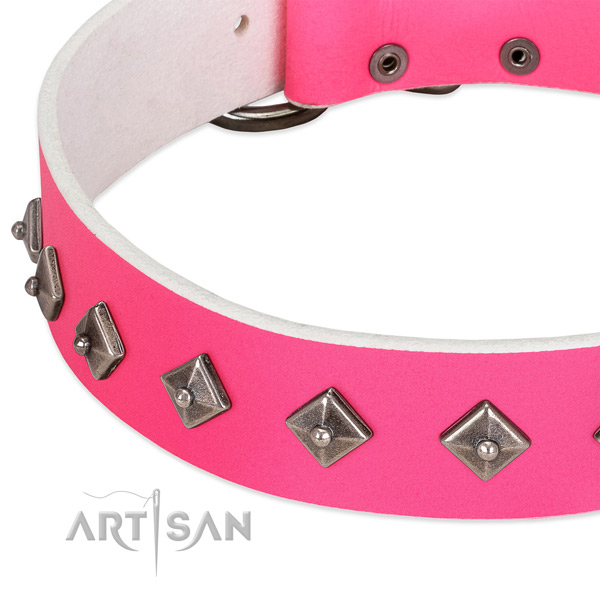 Soft to touch full grain genuine leather dog collar with corrosion resistant traditional buckle