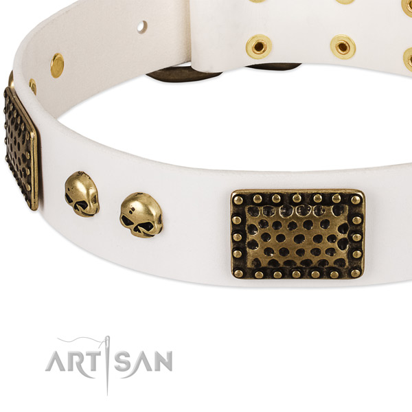 Corrosion proof decorations on genuine leather dog collar for your pet