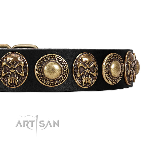 Genuine leather dog collar with studs for comfy wearing