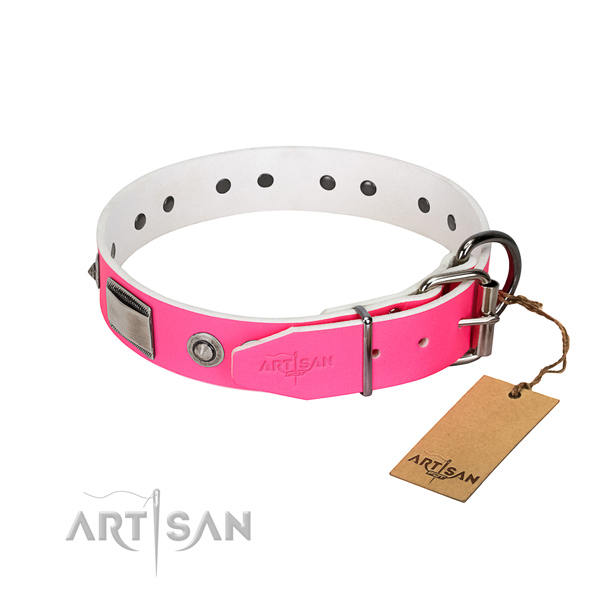 Unique full grain genuine leather collar with studs for your doggie