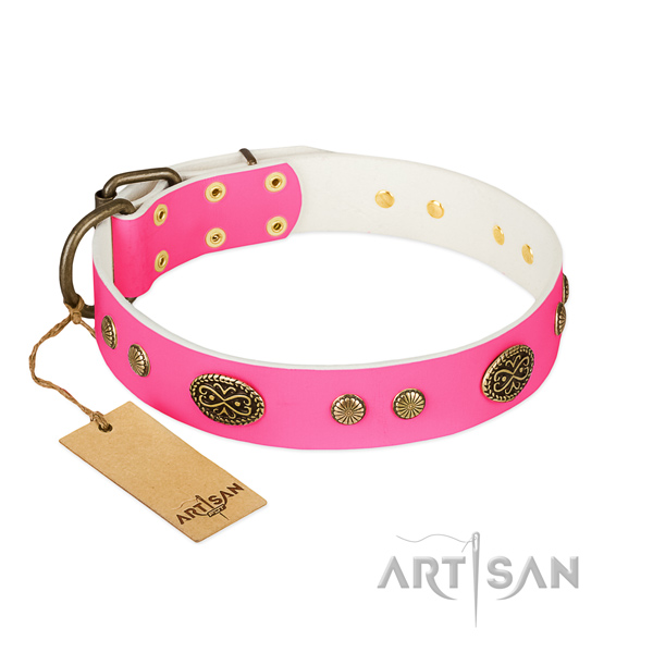 Reliable traditional buckle on full grain natural leather dog collar for your doggie