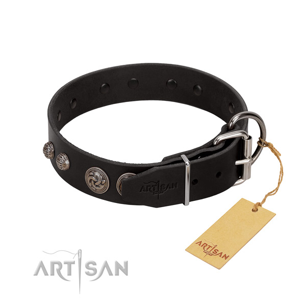 Best quality full grain genuine leather dog collar with rust-proof buckle