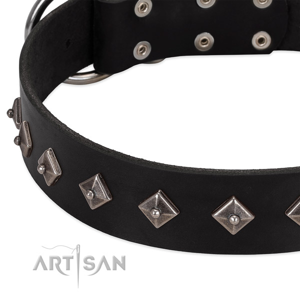 Easy to adjust collar of genuine leather for your impressive canine