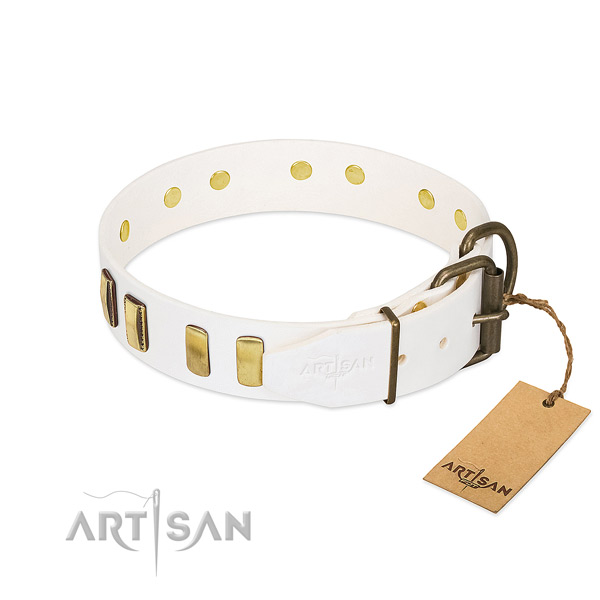 Flexible full grain genuine leather dog collar with rust-proof D-ring