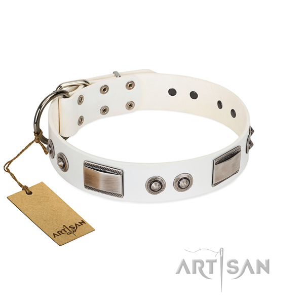 Easy to adjust dog collar of leather with studs