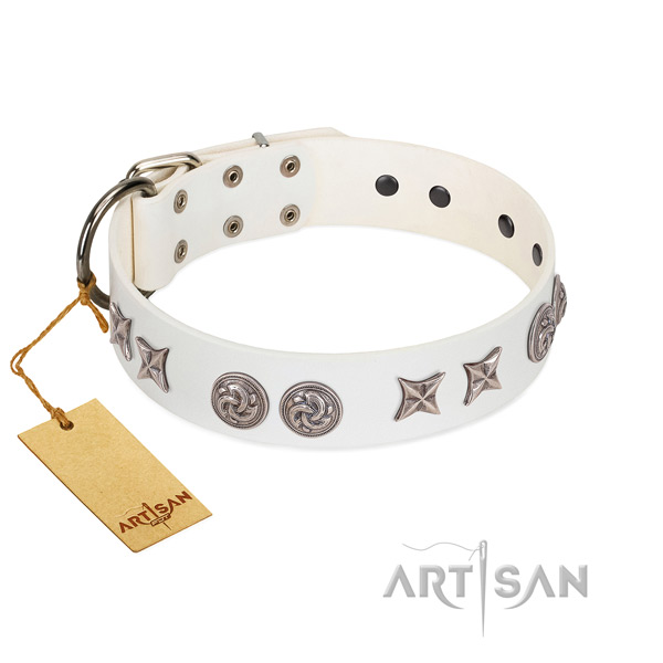 Corrosion resistant D-ring on top quality genuine leather dog collar