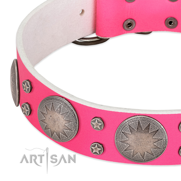 Reliable full grain natural leather dog collar for your stylish canine