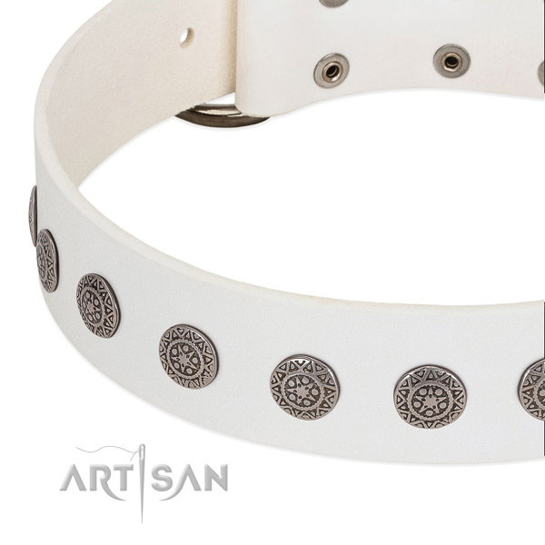 Perfect fit full grain leather collar with decorations for your dog
