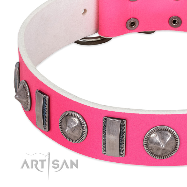 Amazing decorated natural leather dog collar for easy wearing
