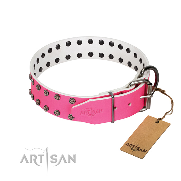 Quality natural leather dog collar with decorations for your doggie