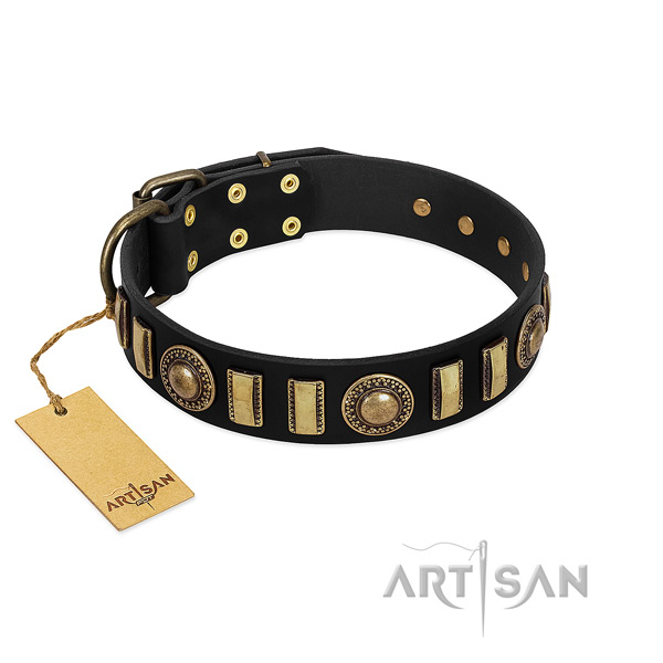 Soft full grain natural leather dog collar with strong traditional buckle