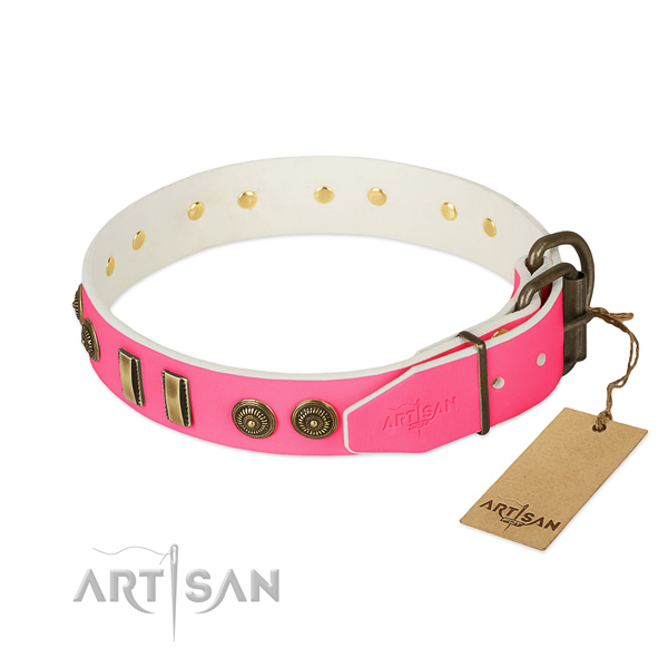 Corrosion proof hardware on full grain genuine leather dog collar for your four-legged friend