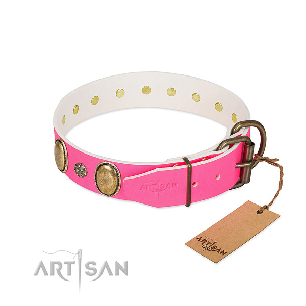 Fancy walking high quality natural genuine leather dog collar with embellishments
