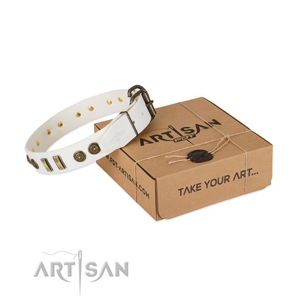 Durable fittings on full grain leather dog collar for your doggie