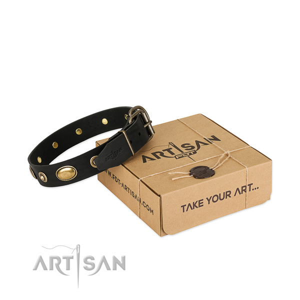 Rust resistant traditional buckle on full grain genuine leather dog collar for your pet