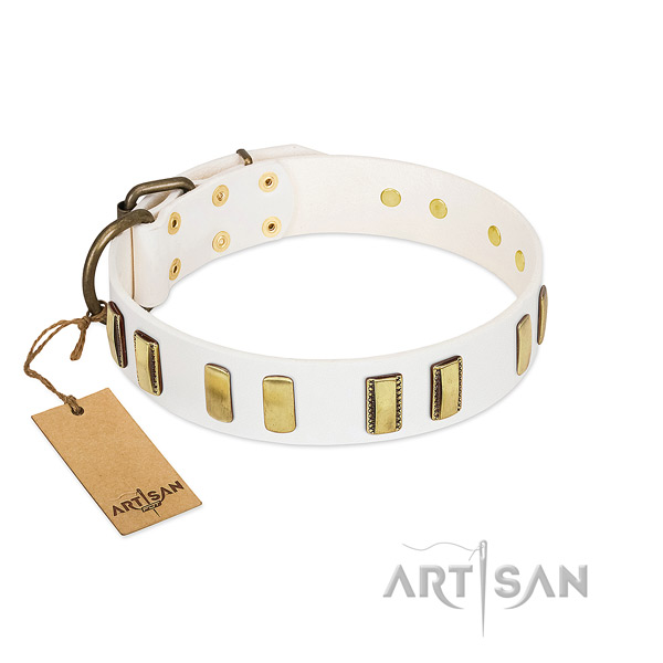 Soft genuine leather dog collar with strong traditional buckle