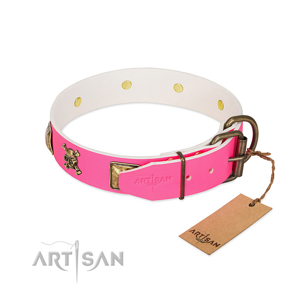 High quality natural leather dog collar with stylish decorations