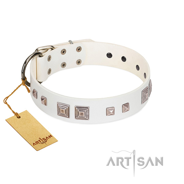 Fancy walking soft genuine leather dog collar