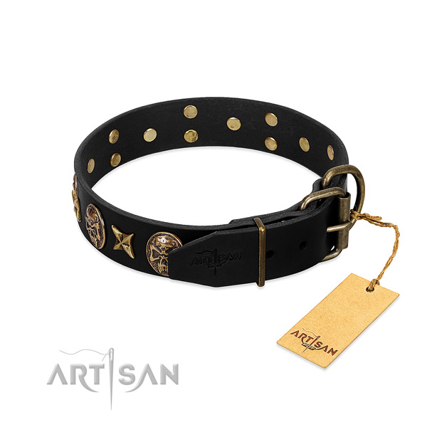 Rust resistant fittings on natural genuine leather dog collar for your dog