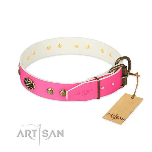 Corrosion proof studs on full grain natural leather dog collar for your doggie