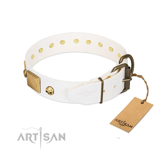 High quality full grain natural leather collar handcrafted for your canine