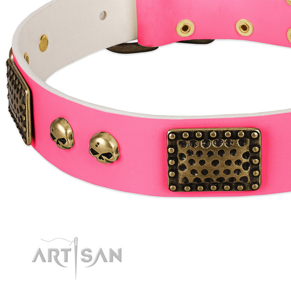 Reliable fittings on full grain genuine leather dog collar for your four-legged friend