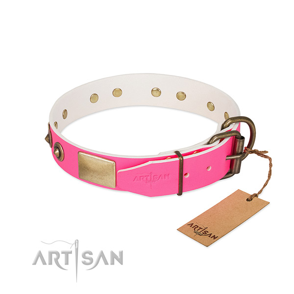 Strong buckle on genuine leather dog collar for your canine