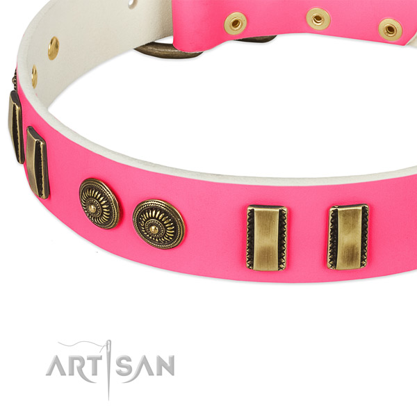 Strong hardware on full grain leather dog collar for your pet