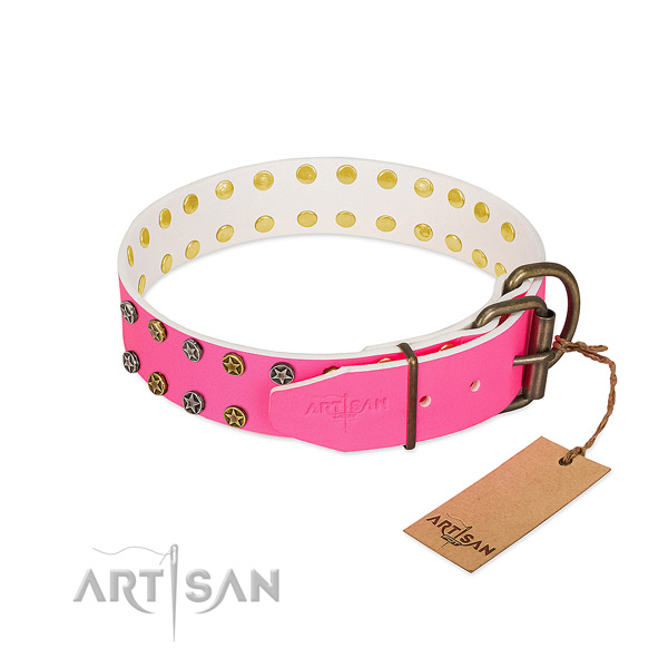 Best quality full grain leather collar with decorations for your four-legged friend