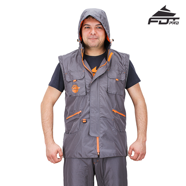 Dog Trainer Jacket of Grey Color Professional Design with Hood