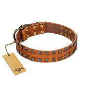 "Terra-cotta" FDT Artisan Tan Leather Pitbull Collar with Two Rows of Studs