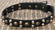 Custom 3 Rows Leather Dog Collar with Pyramids and Studs