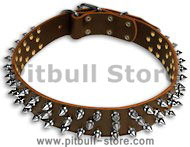 Leather Spiked Dog Collar-3 Rows of spikes dog collar